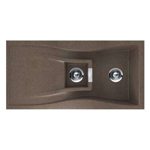 HOUZER Waterfall Series Drop-In Granite 39.375x19.688x7.25 0-hole Single Basin Kitchen Sink in Bronze