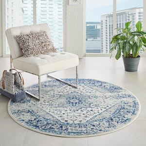 Tranquil Ivory/Light Blue 4 ft. x 4 ft. Center Medallion Traditional Round Area Rug
