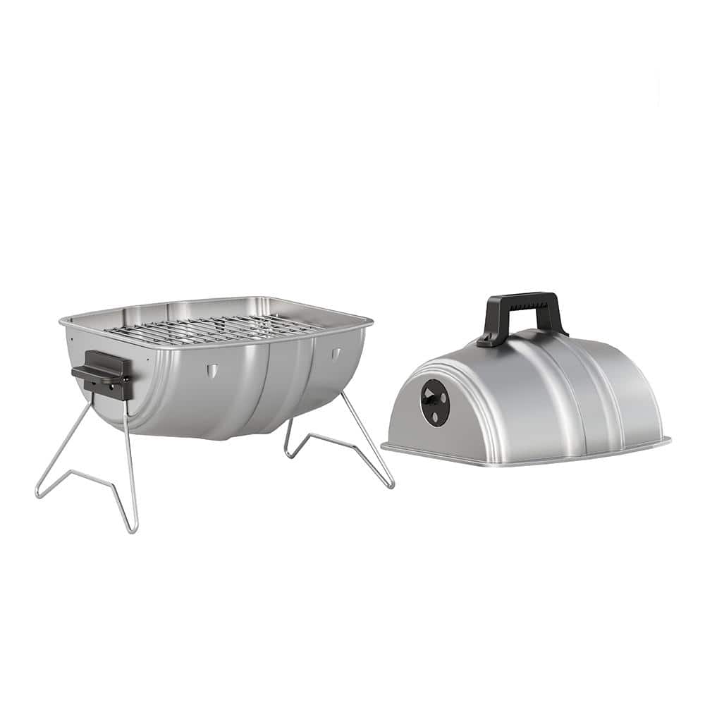 Portable Silver Steel Charcoal BBQ Grill with Keg Design
