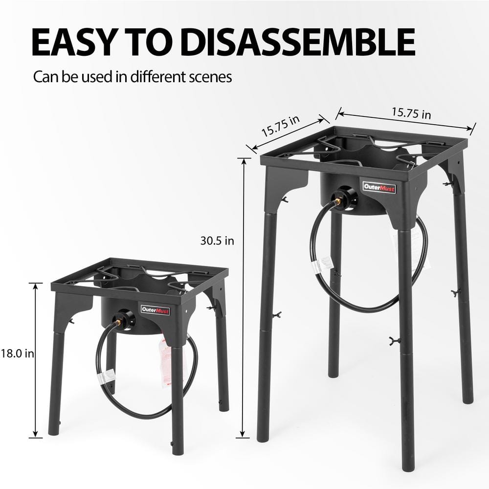 Black Steel Outdoor Single Burner with Adjustable Legs