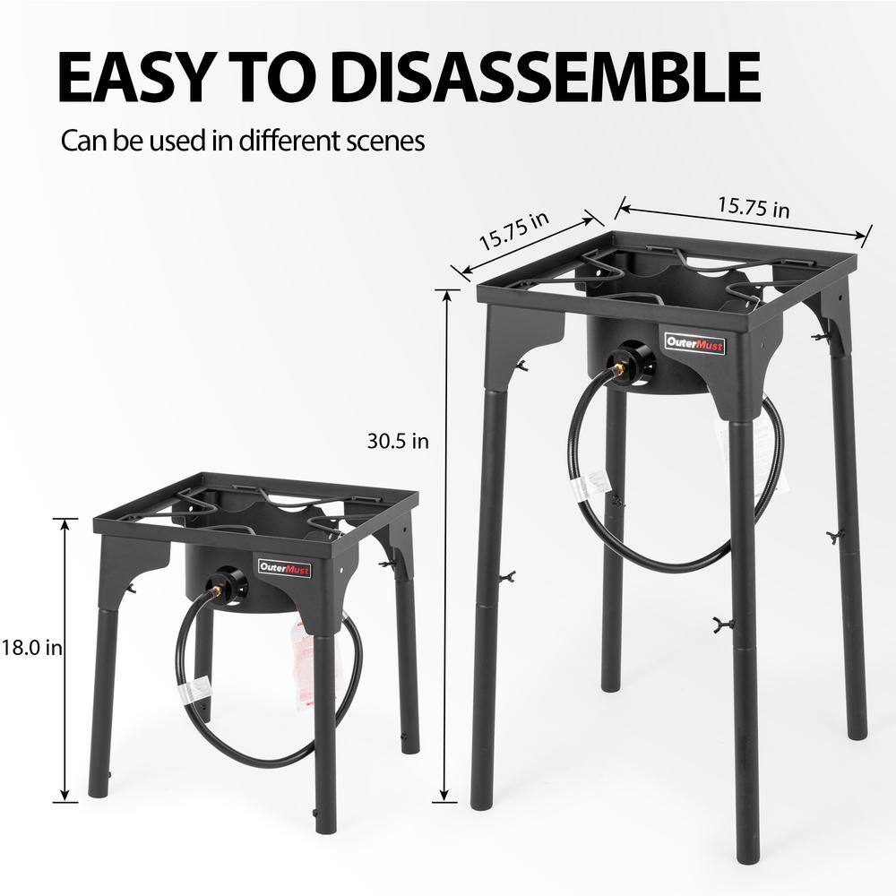 Black Steel Outdoor Single Burner with Adjustable Legs