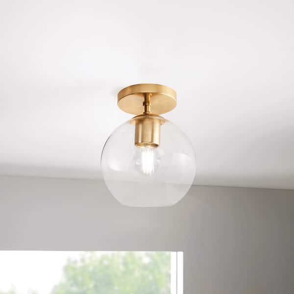 Vista Heights 8 in. 1-Light Aged Brass Semi-Flush Mount With Clear Glass Shade