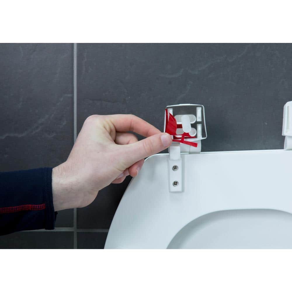 White Molded Wood Elongated Toilet Seat with Adhesive Hinges