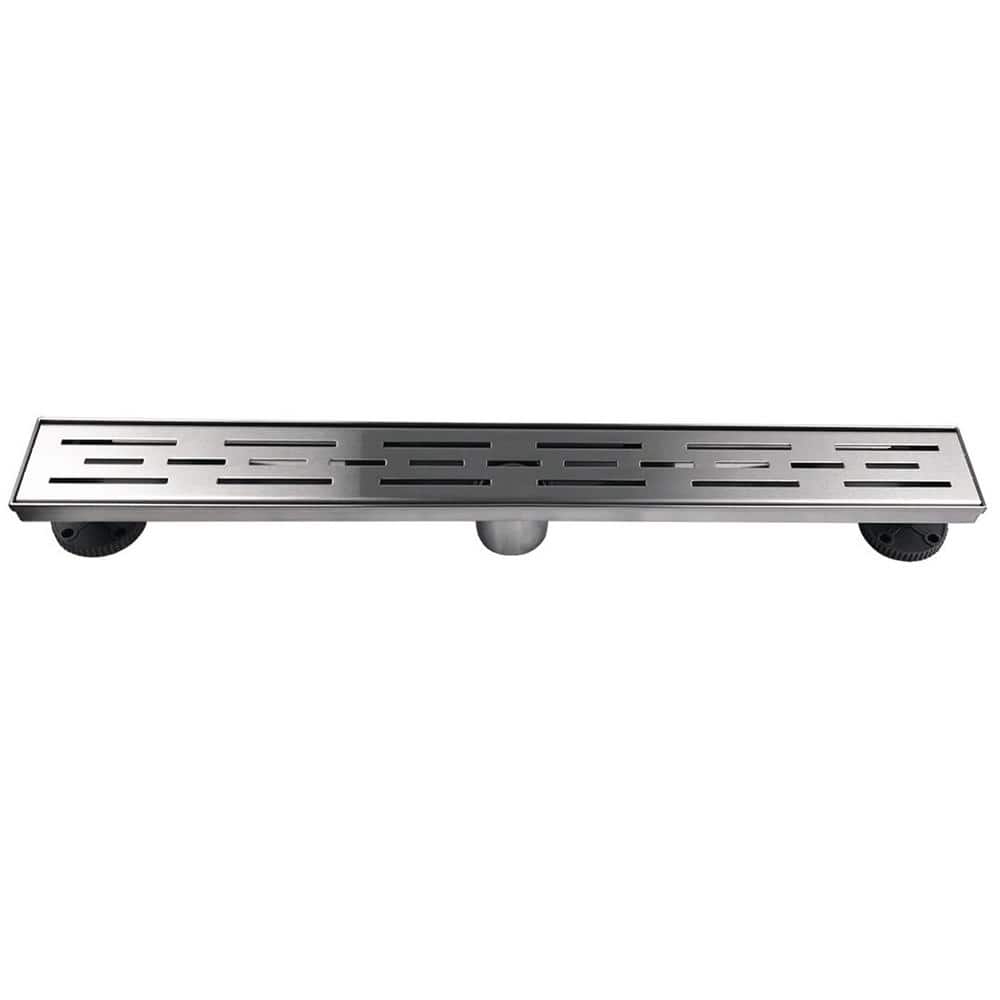 36-Inch Brushed Stainless Steel Linear Shower Drain with Stripe Pattern