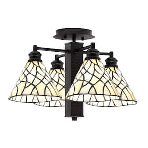 Albany 18.5 in. 4-Light Espresso Semi-Flush with Sandhill Art Glass Shades