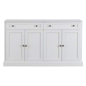 58.3 in. W x 15.8 in. D x 33.9 in. H Antique White Linen Cabinet Sideboard with 2-Drawers 4-Doors and Adjustable Shelves
