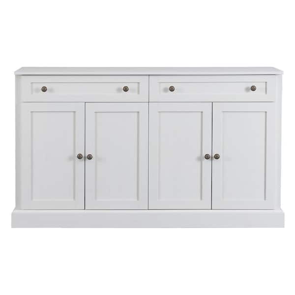 Unbranded 58.3 in. W x 15.8 in. D x 33.9 in. H Antique White Linen Cabinet Sideboard with 2-Drawers 4-Doors and Adjustable Shelves