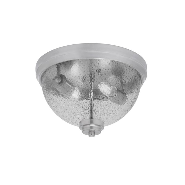 Unbranded Ashland 12 in. 2 Light Brushed Nickel Flush Mount with Smoke Bubble Glass Shade No Bulbs Included
