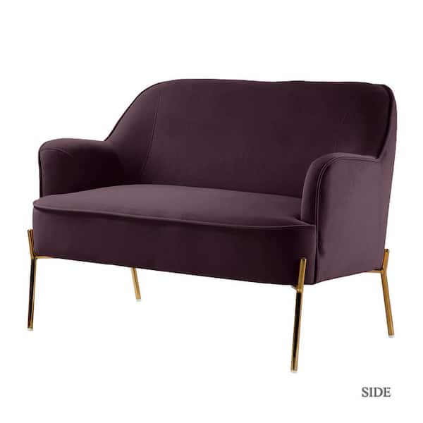 JAYDEN CREATION Agacia Purple Recessed Arms Loveseat Sofa with Piped Edges Design