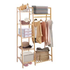 Brown Bamboo Garment Clothes Rack 31.7 in. W x 55.1 in. H