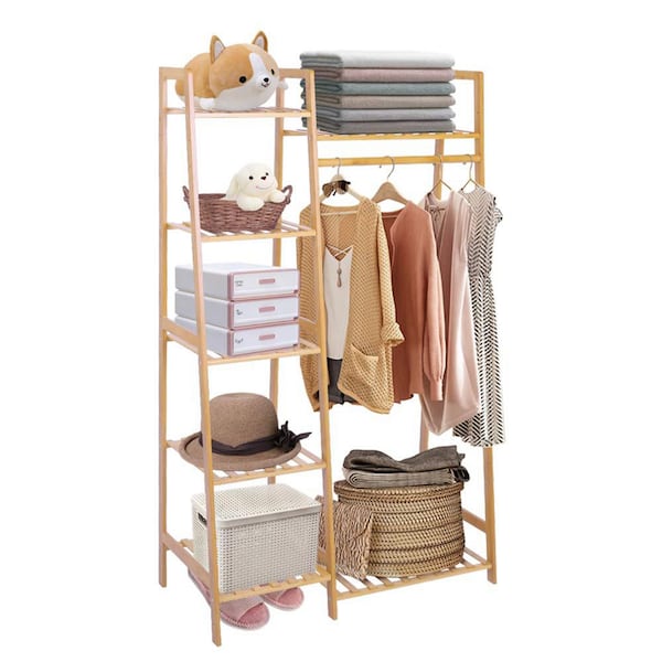 Unbranded Brown Bamboo Garment Clothes Rack 31.7 in. W x 55.1 in. H