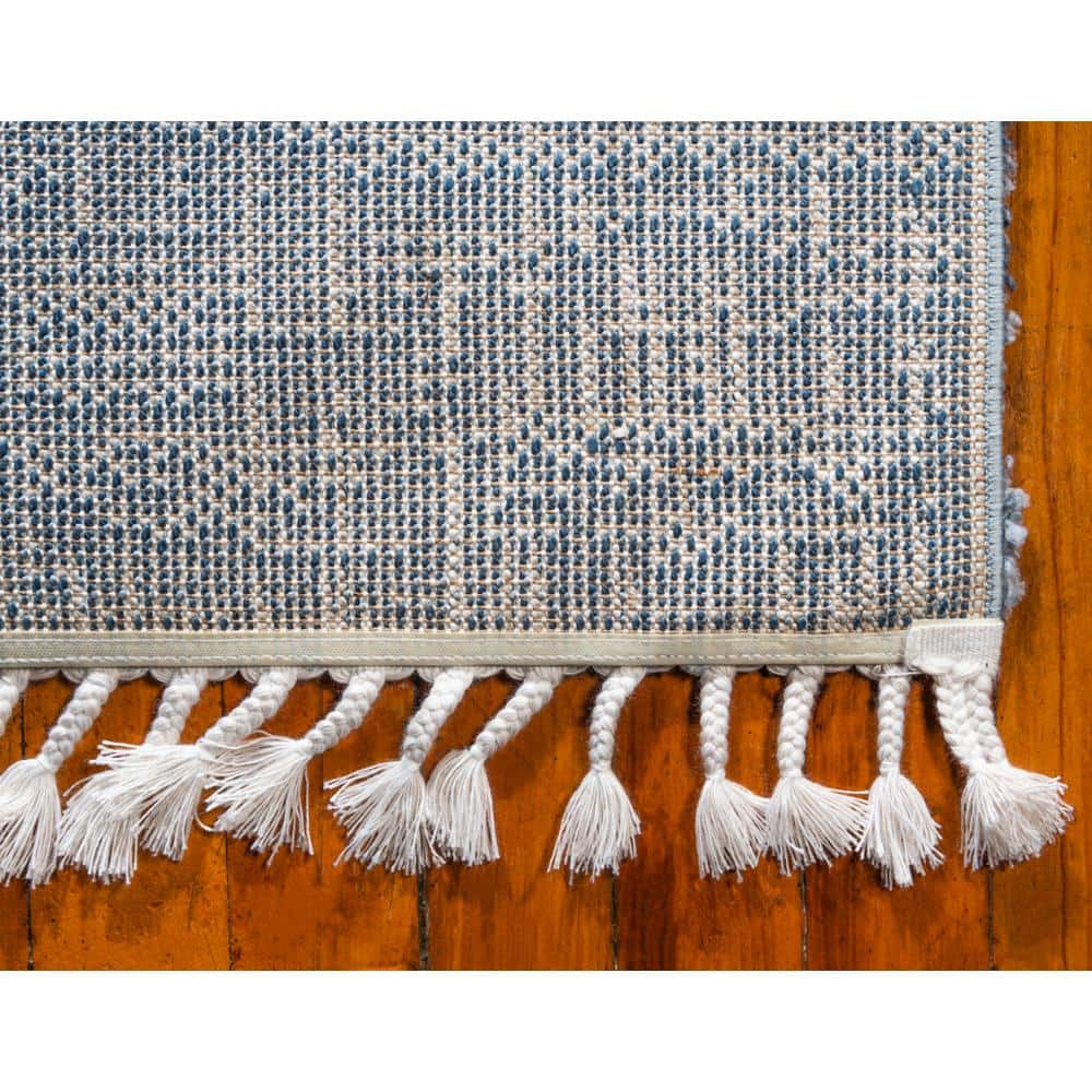 Blue Geometric Braided Handmade 9' x 12' Shag Rug
