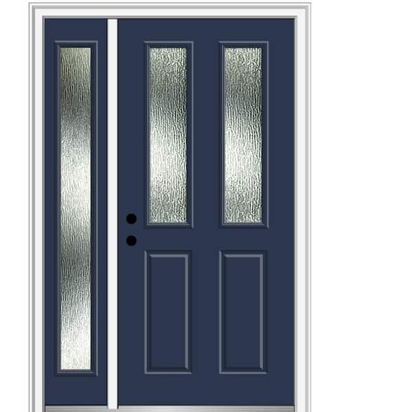 MMI Door 48 in. x 80 in. Right-Hand Inswing Rain Glass Naval Fiberglass Prehung Front Door on 4-9/16 in. Frame