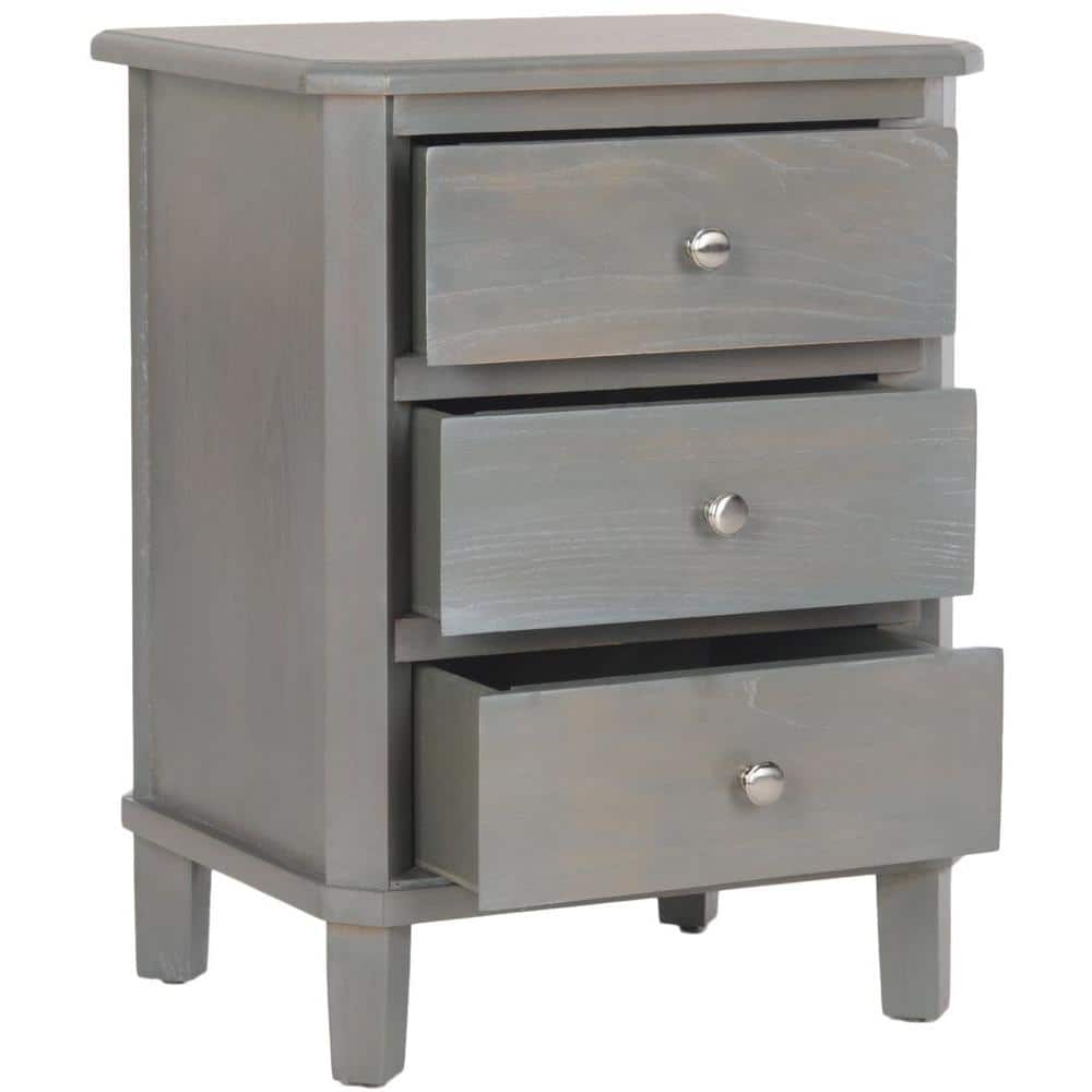 Transitional Ash Grey Elm Wood End Table with 3 Drawers