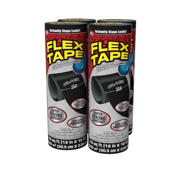 FLEX SEAL FAMILY OF PRODUCTS Flex Tape Black 12 in. x 10 ft. Strong Rubberized Waterproof Tape (4-Pack)