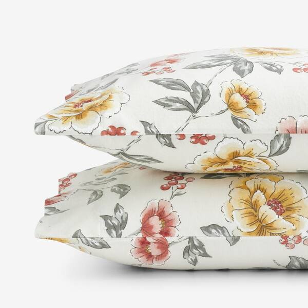 The Company Store Company Cotton Viola Velvet Flannel White Multi Cotton Standard Pillowcases (Set of 2)