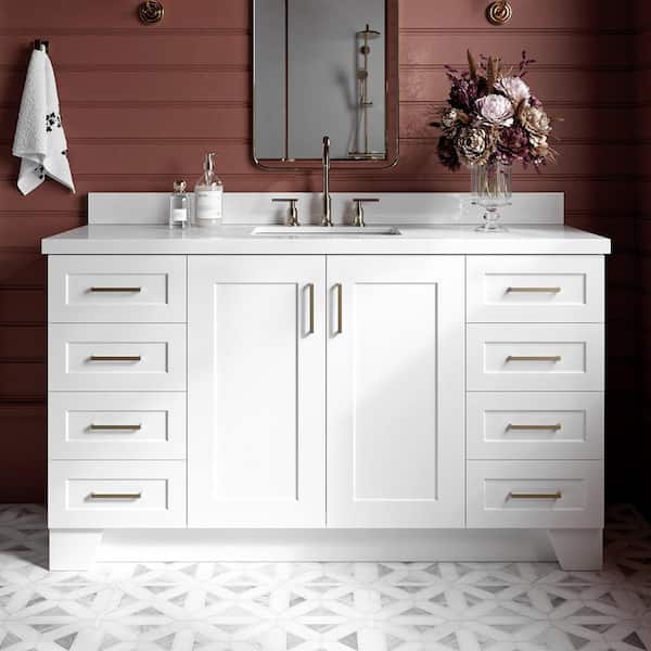 ARIEL Taylor 61 in. W x 22 in. D x 36 in. H Freestanding Bath Vanity in White with Pure White Quartz Top