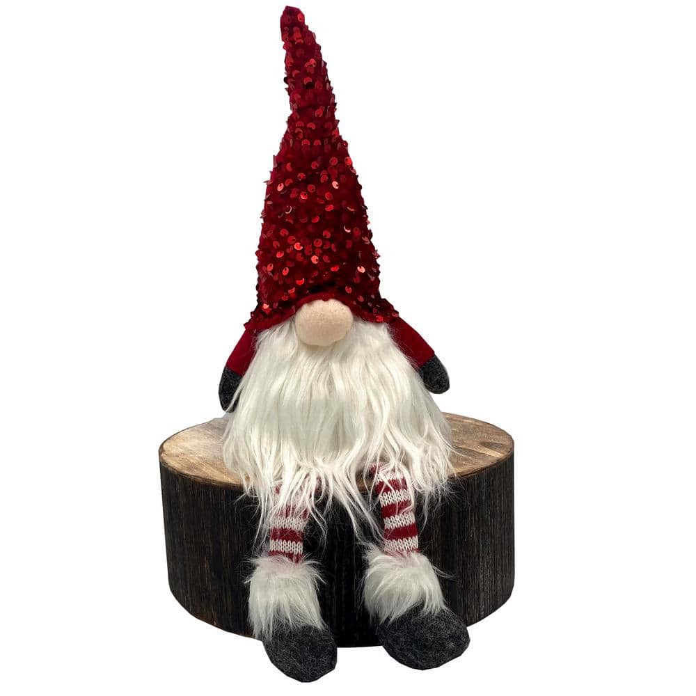 12 in. Sitting Gnome Plush with LED Light (Red Hat) Ornament Home Decor