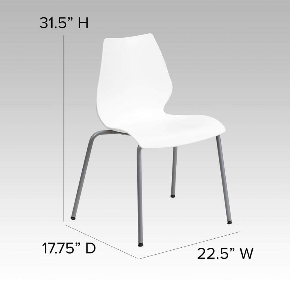 Lumbar-Support White & Silver Metal Stackable Chair