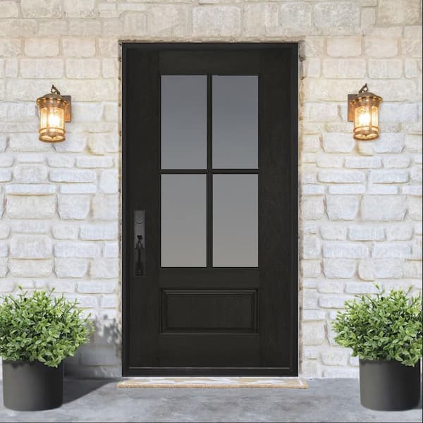 36 in. x 80 in. Regency 3/4L 4SDL Clear Glass RHIS Prefinish 2-Tone Onyx/White Fiberglass Prehung Front Door with 6"Jamb