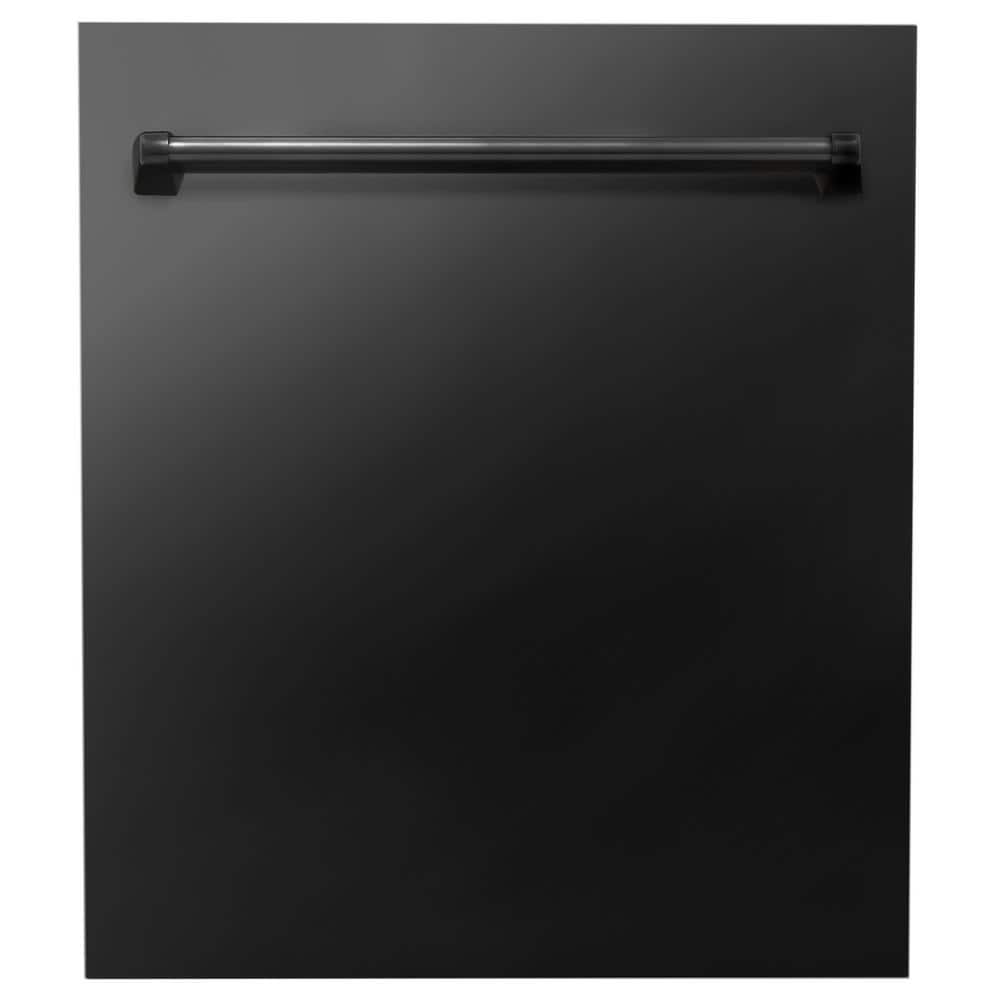 ZLINE Kitchen and Bath 24 in. Top Control 6-Cycle Compact Dishwasher with 2 Racks in Black Stainless Steel & Traditional Handle