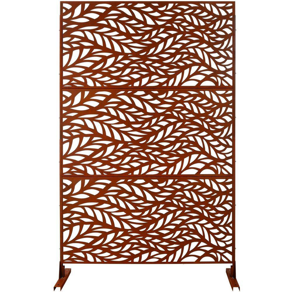 Rust Red 76 in. Metal Garden Fence Outdoor Privacy Screen, Freestanding Dec