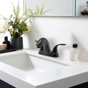 Dual Wing Handle Mid-Rise Spout Lavatory Faucet with Matching Push Pop-Up in Matte Black