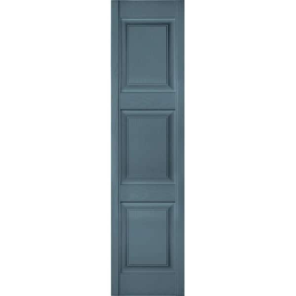 Ekena Millwork 12 in. x 41 in. Lifetime Vinyl Custom 3 Equal Raised Panel Shutters Pair Wedgewood Blue
