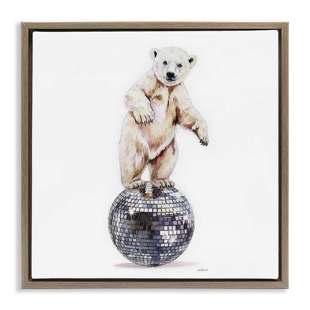 Polar Bear on Disco Ball by Amanda Greenwood Brown Floater Frame Animal Graphic Art Print 18 in. x 18 in. price history on PriceWatchPro