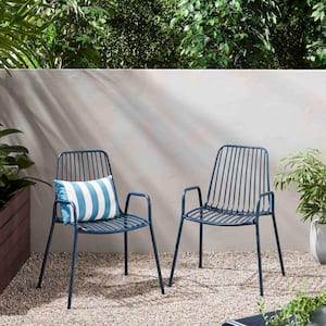 Anky Navy Blue Iron Frame Outdoor Lounge Chair (Set of 2)