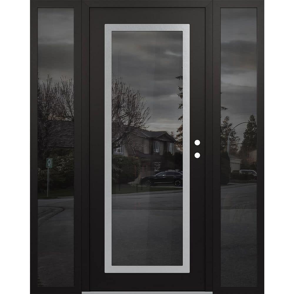 C1 68 in. x 80 in. Silver P Left-Hand/Inswing Mirrored Glass Black/Black 2-Sidelite Steel Prehung Front Door price history on PriceWatchPro