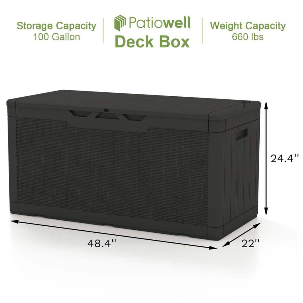 Black Polypropylene Wicker Lockable Deck Box, 100 Gallon