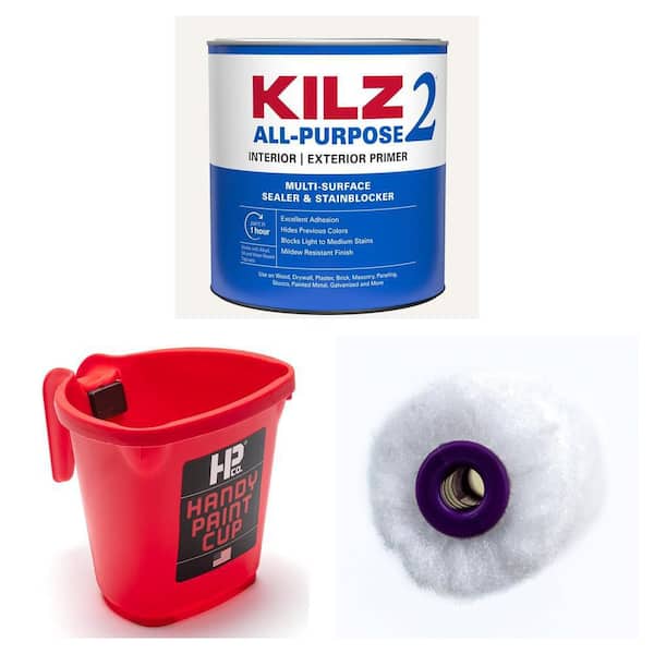 KILZ 2 ALL PURPOSE 1 qt. White Primer, 16 OZ. Paint Cup and 4 in. Mini Roller Tray Kit (3-Piece)