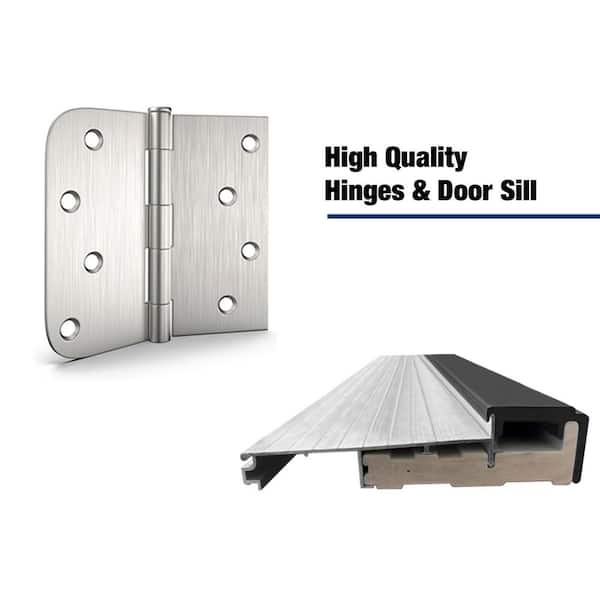 36 in. x 80 in. 9-Lite Right-Hand Clear Glass 2-Panel White Fiberglass Prehung Front Door with Threshold, Hinges