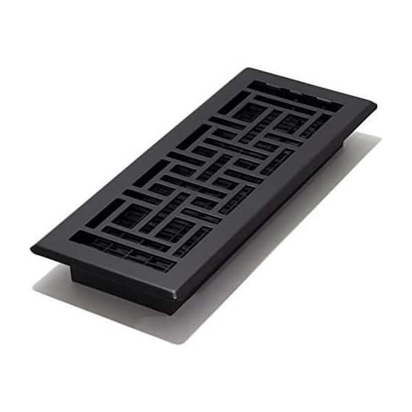 Decor Grates 4 in. x 14 in. Oriental Steel Plated Floor Register, Textured Black