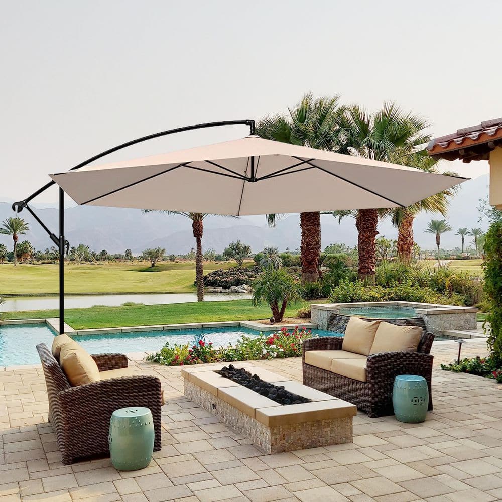 SUNRINX 12 Ft. Cantilever Outdoor Patio Umbrella In Champagne MG19-1HW ...