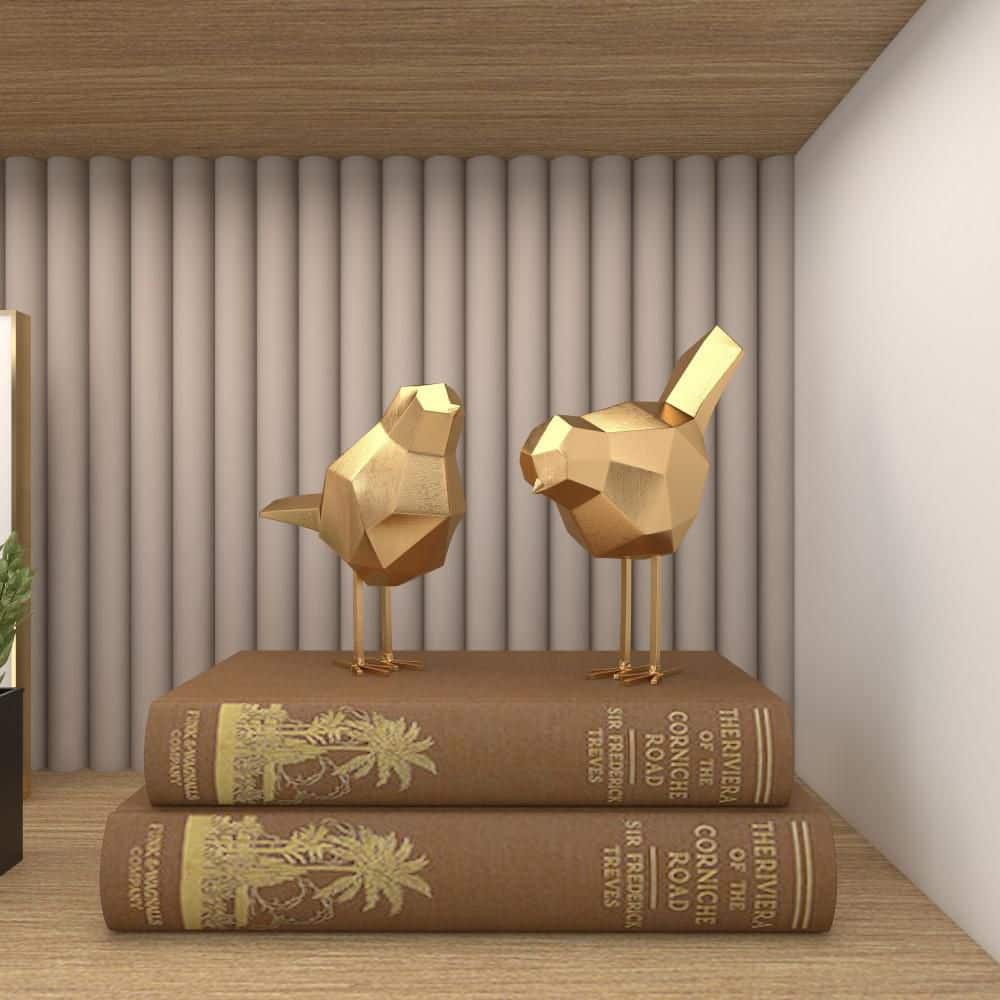 Gold Faceted Resin Bird Sculpture Set, 7" and 8"