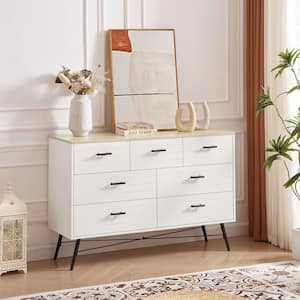 Modern Wood Dresser with 7 Drawers, Chest of Drawers, White/Oak