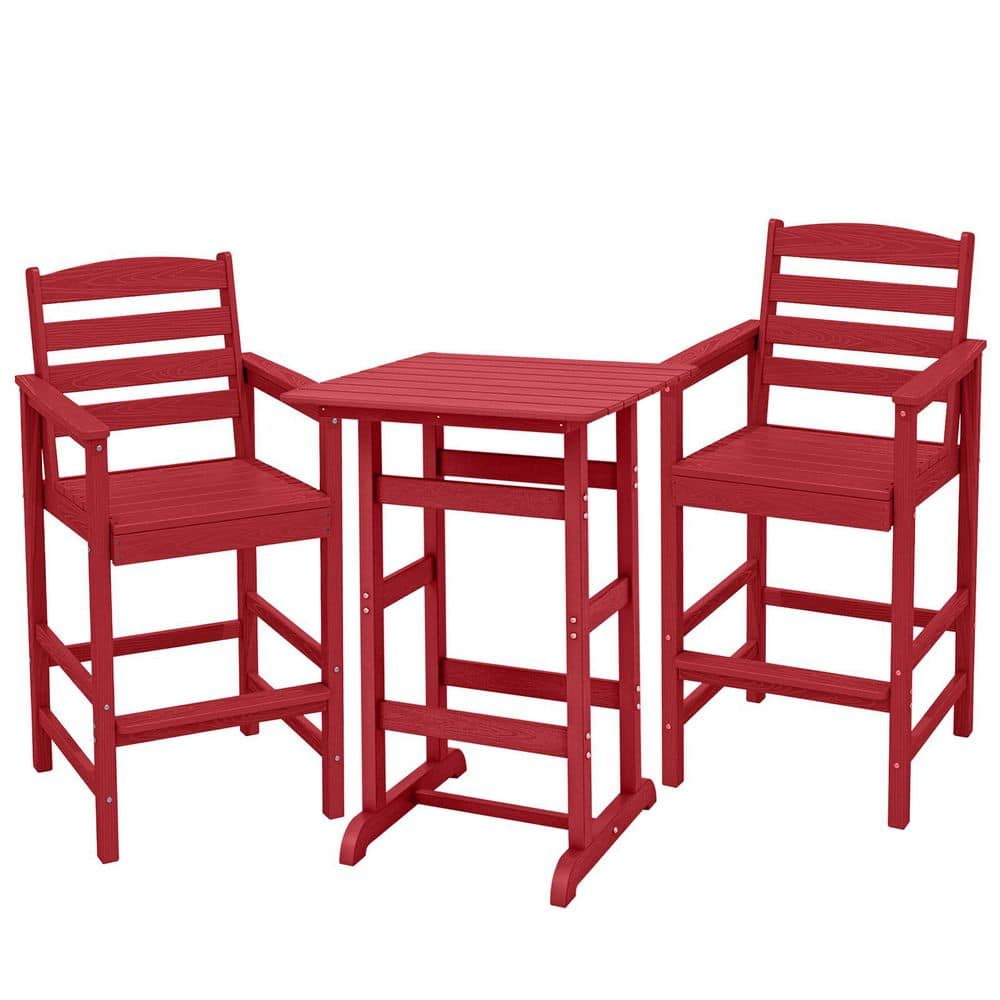 3-Piece HDPE Outdoor Patio Bar Set, Oversize Tall Adirondack Bar Chair and Table Set, Red price history on PriceWatchPro