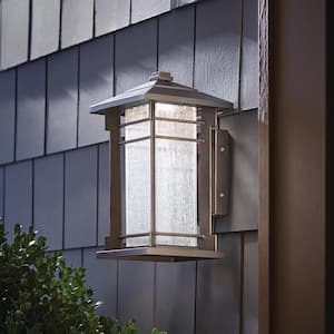 9.25 in. Oil Rubbed Bronze LED Outdoor Wall Light Fixture with Seeded Glass