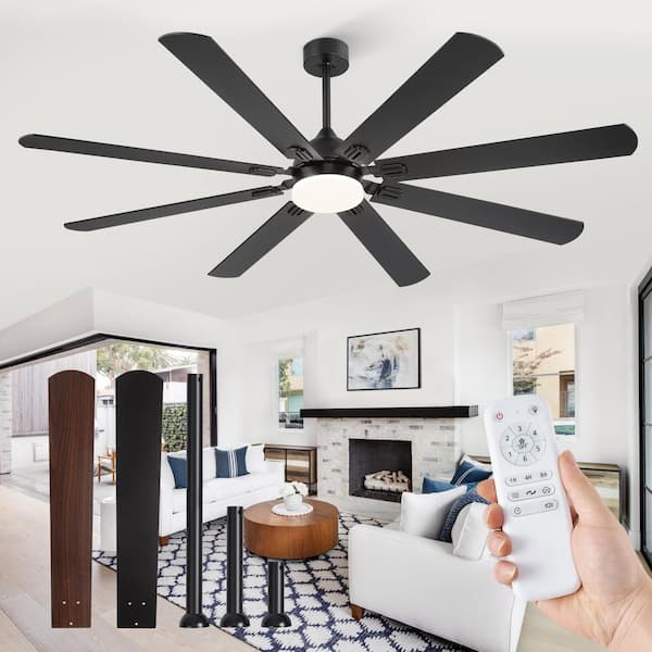 72 in. Indoor/Outdoor Black LED Ceiling Fan with Light Kit and Remote Control, Dual-Finish Blades, Dwonrod/Angled Mount