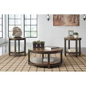 Roybeck 38 in. Brown Round MDF Coffee Table with 2-Pieces