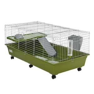 Small Animal Cage Guinea Pig Hutch Ferret Pet House with Platform Ramp, Food Dish, Wheels and Water Bottle 47 in. L