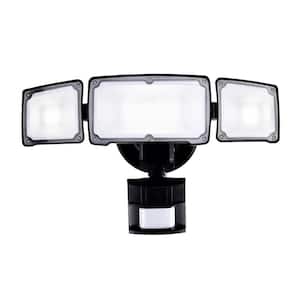 40-Watt 180° Black Motion Activated Outdoor Integrated LED Flood Light with 3 Heads and PIR Dusk to Dawn Sensor