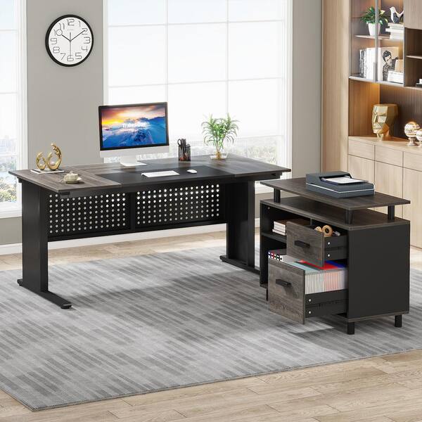 TRIBESIGNS WAY TO ORIGIN Halseey 63 in. L-Shaped Black Gray