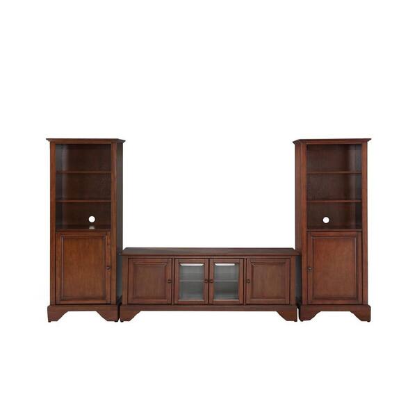 Crosley LaFayette Low Profile TV Stand and 2-Audio Piers in Mahogany
