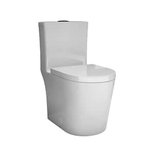 23 in. Small Compact 1-Piece Round Toilet 0.8/1.6 Gallons Dual Flush for Tiny Bathroom, White with Black Button