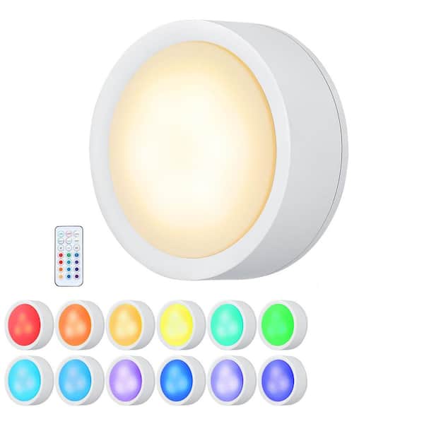 Black Magnetic LED Puck Light Lamp with Timer Control, Multi-Color Changing for Locker Decoration