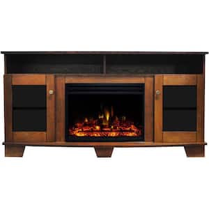Savona 59 in. Electric Fireplace Heater TV Stand in Walnut with Enhanced Log Display and Remote