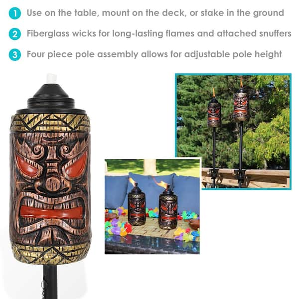 Sunnydaze 3-in-1 Tiki Face Outdoor Lawn Torch - 2 Sets of 2 (4 Torches) Sunnydaze 3-in-1 Tiki Face Outdoor Lawn Torch - 2 Sets of 2 (4 Torches)